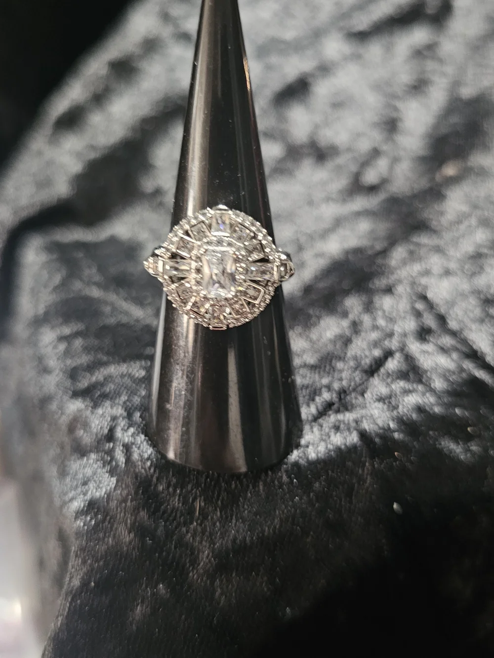 Silver Halo Statement Ring with Clear Stones - Women Jewelry